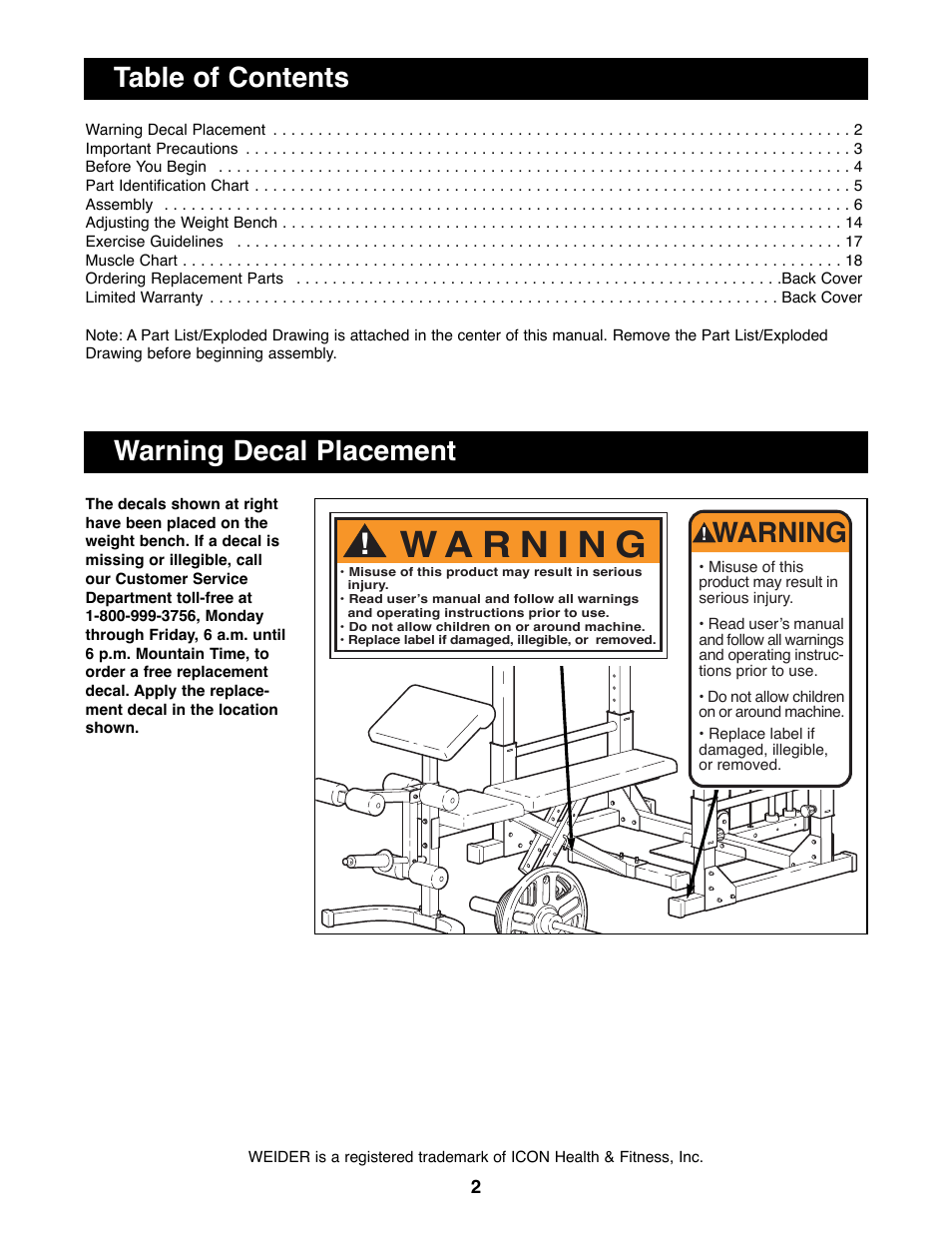 Weider WEBE34100 User Manual | Page 2 / 23