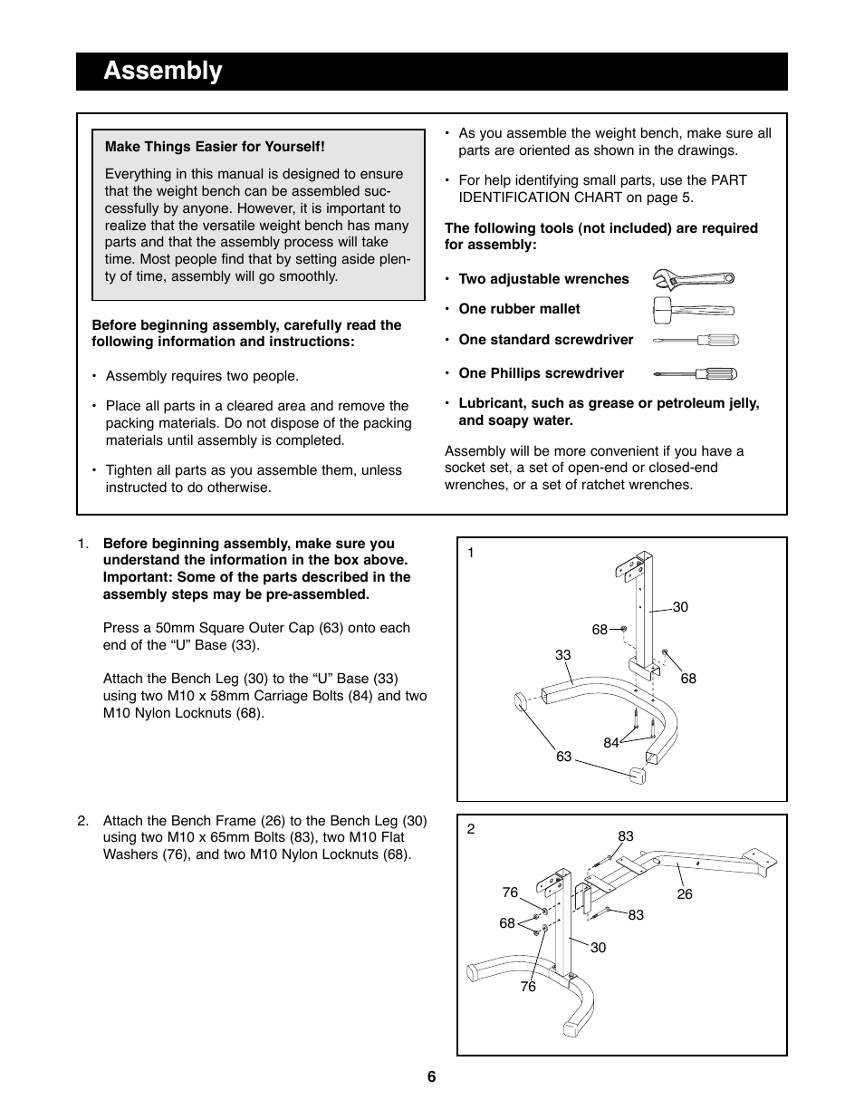 Assembly | Weider WEBE34100 User Manual | Page 6 / 23