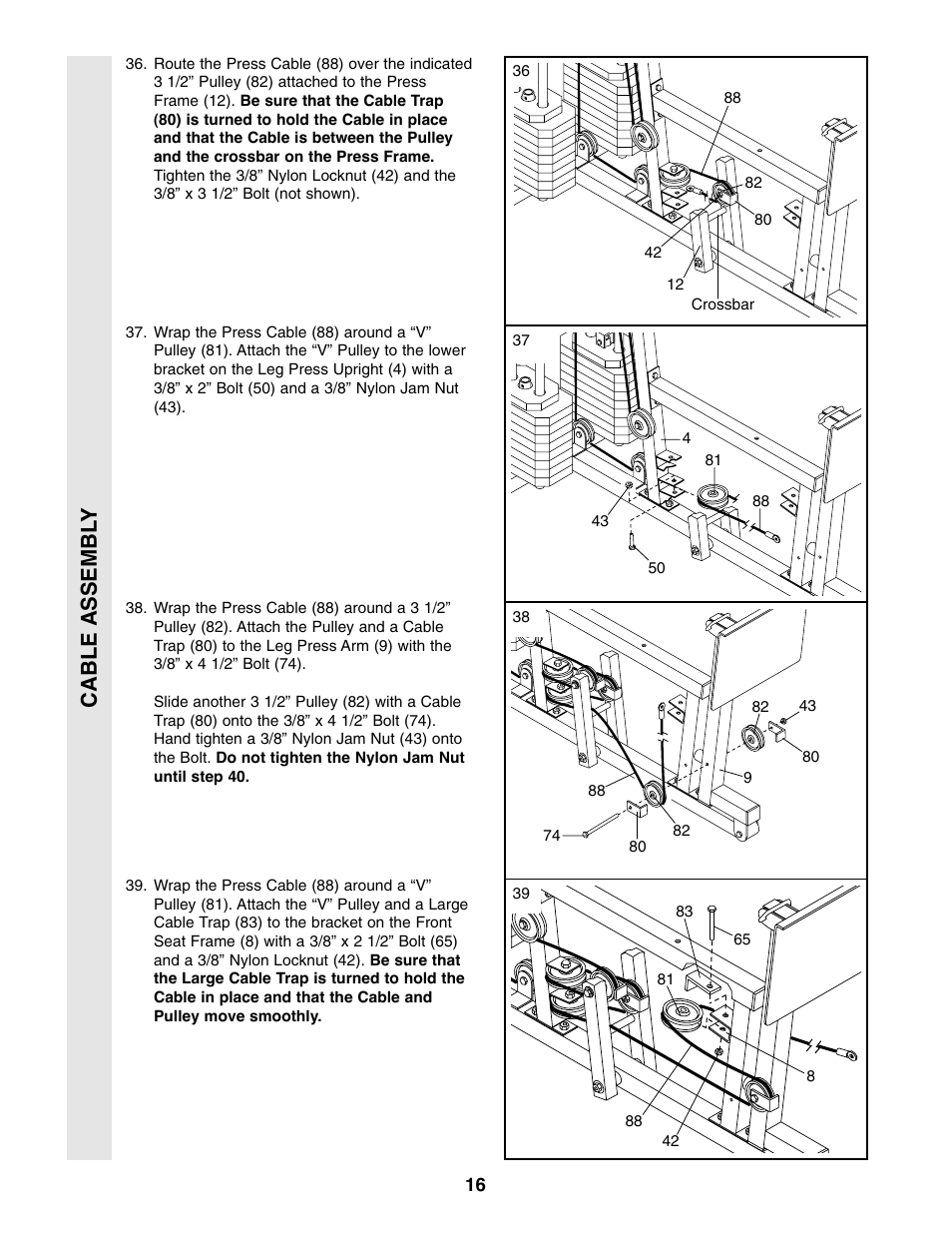Cable assembl y | Weider WESY86301 User Manual | Page 16 / 33