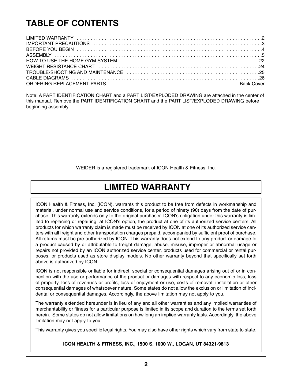 Weider WESY86301 User Manual | Page 2 / 33