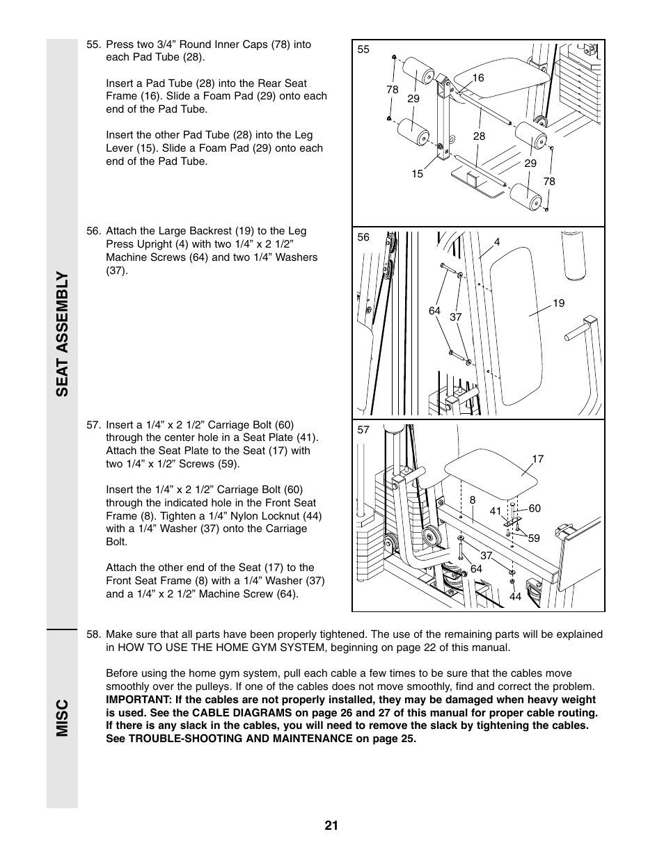 Sea t assembl y misc | Weider WESY86301 User Manual | Page 21 / 33