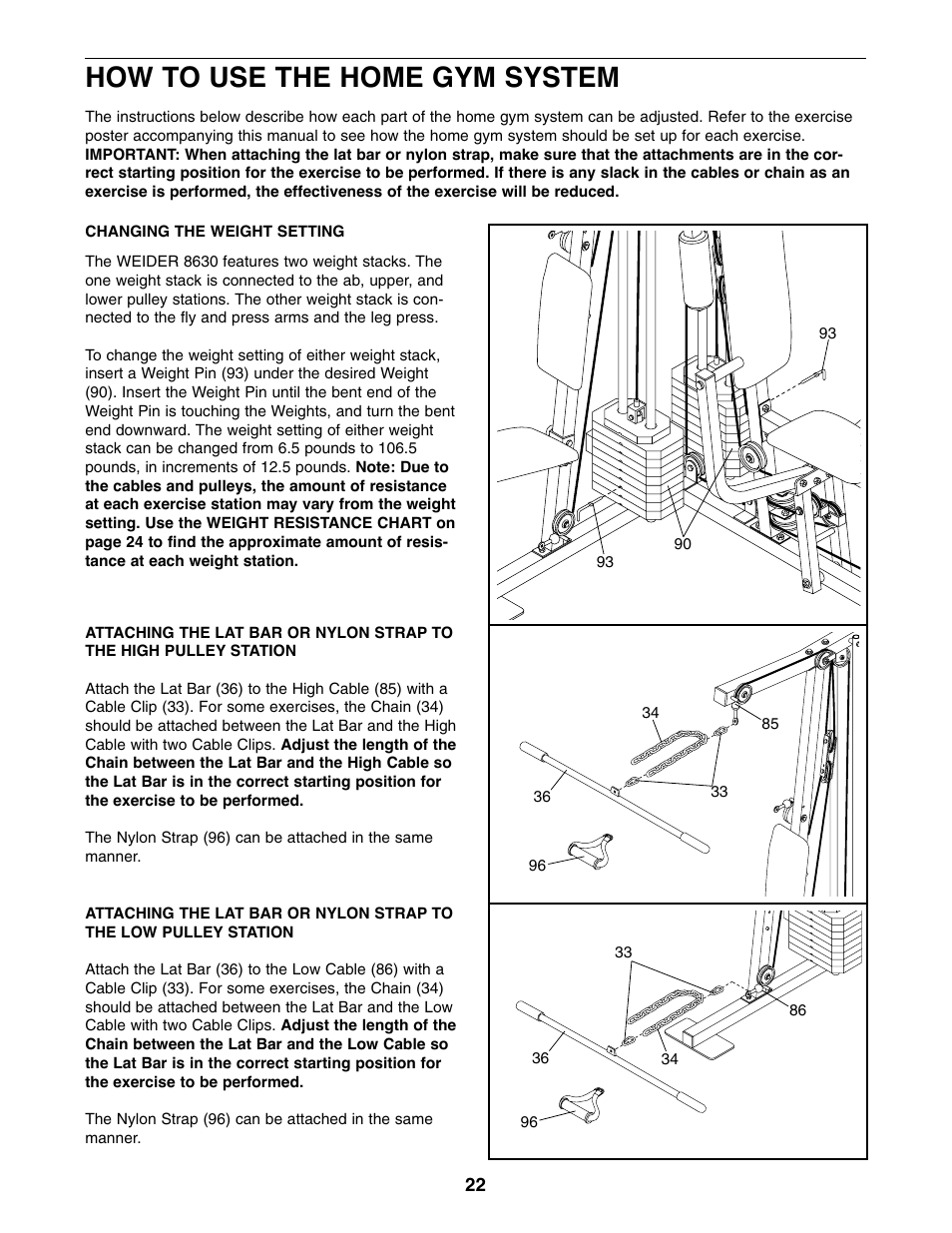 How to use the home gym system | Weider WESY86301 User Manual | Page 22 / 33