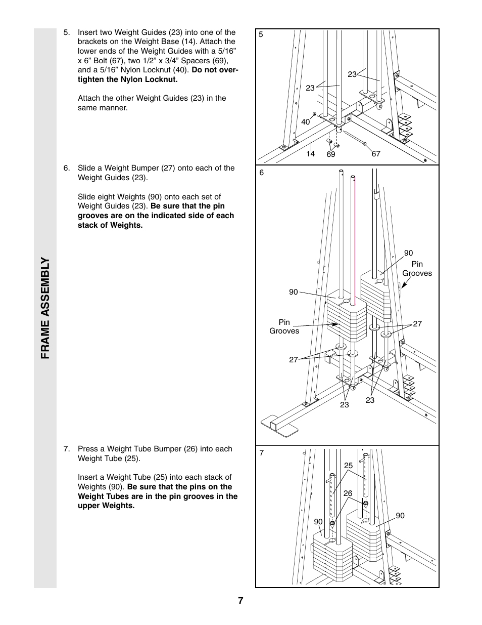 Frame assembl y | Weider WESY86301 User Manual | Page 7 / 33