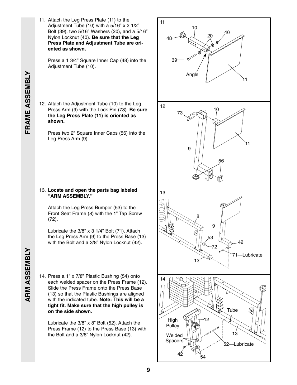 Arm assembl y, Frame assembl y | Weider WESY86301 User Manual | Page 9 / 33