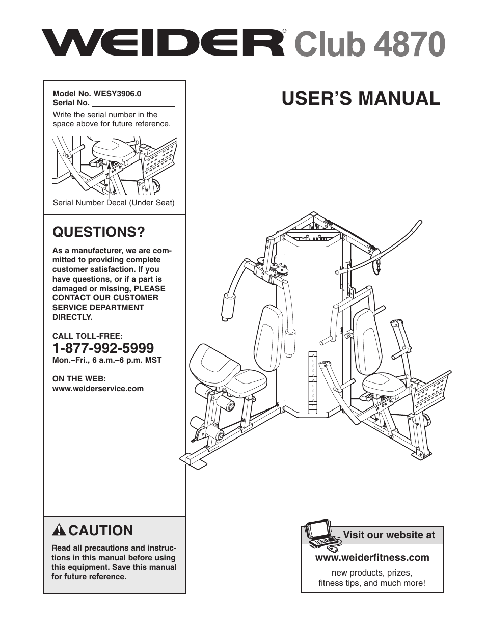 Weider club 4870 WESY3906.0 User Manual | 36 pages