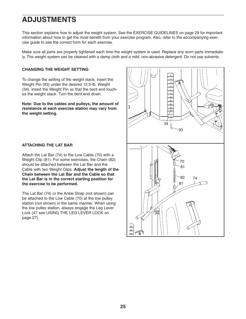 Adjustments | Weider club 4870 WESY3906.0 User Manual | Page 25 / 36