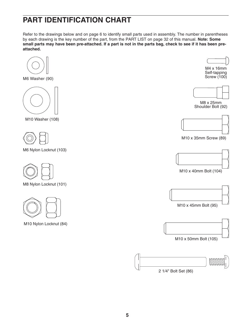 Part identification chart | Weider club 4870 WESY3906.0 User Manual | Page 5 / 36