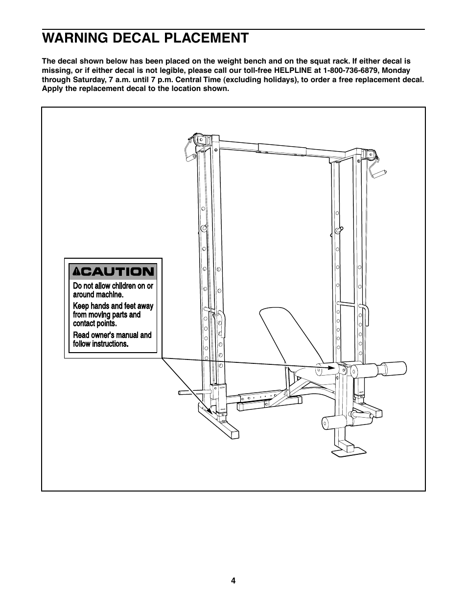 Warning decal placement | Weider 831.150471 User Manual | Page 4 / 24