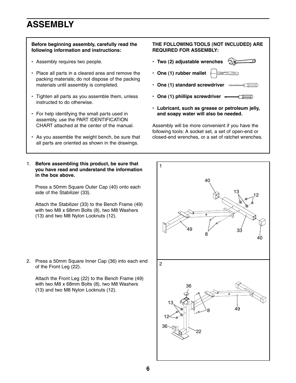 Assembly | Weider 831.150471 User Manual | Page 6 / 24