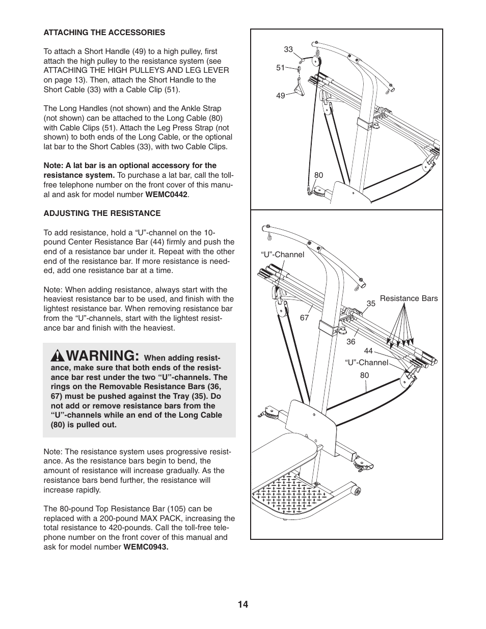 Warning | Weider WESY5773.0 User Manual | Page 14 / 24