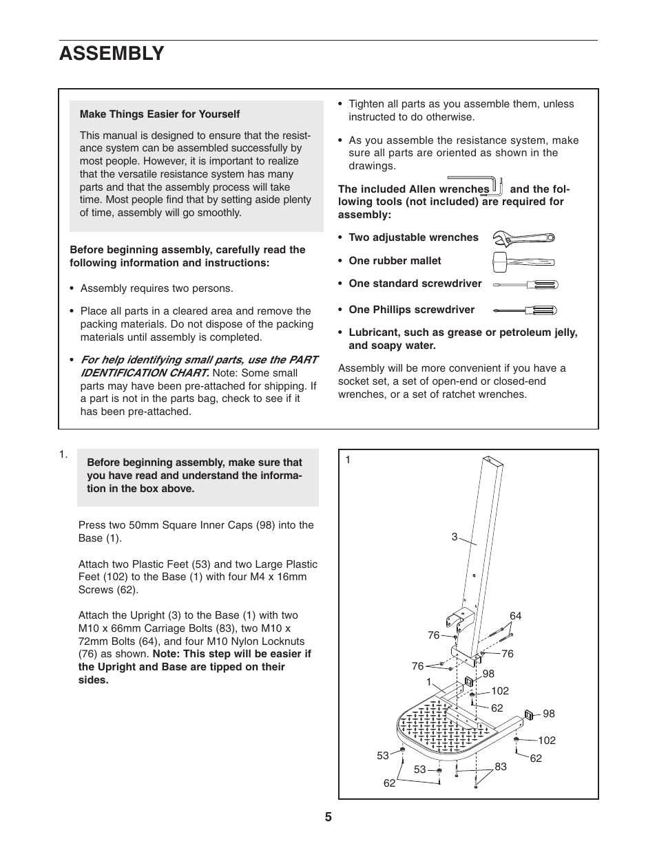 Assembly | Weider WESY5773.0 User Manual | Page 5 / 24