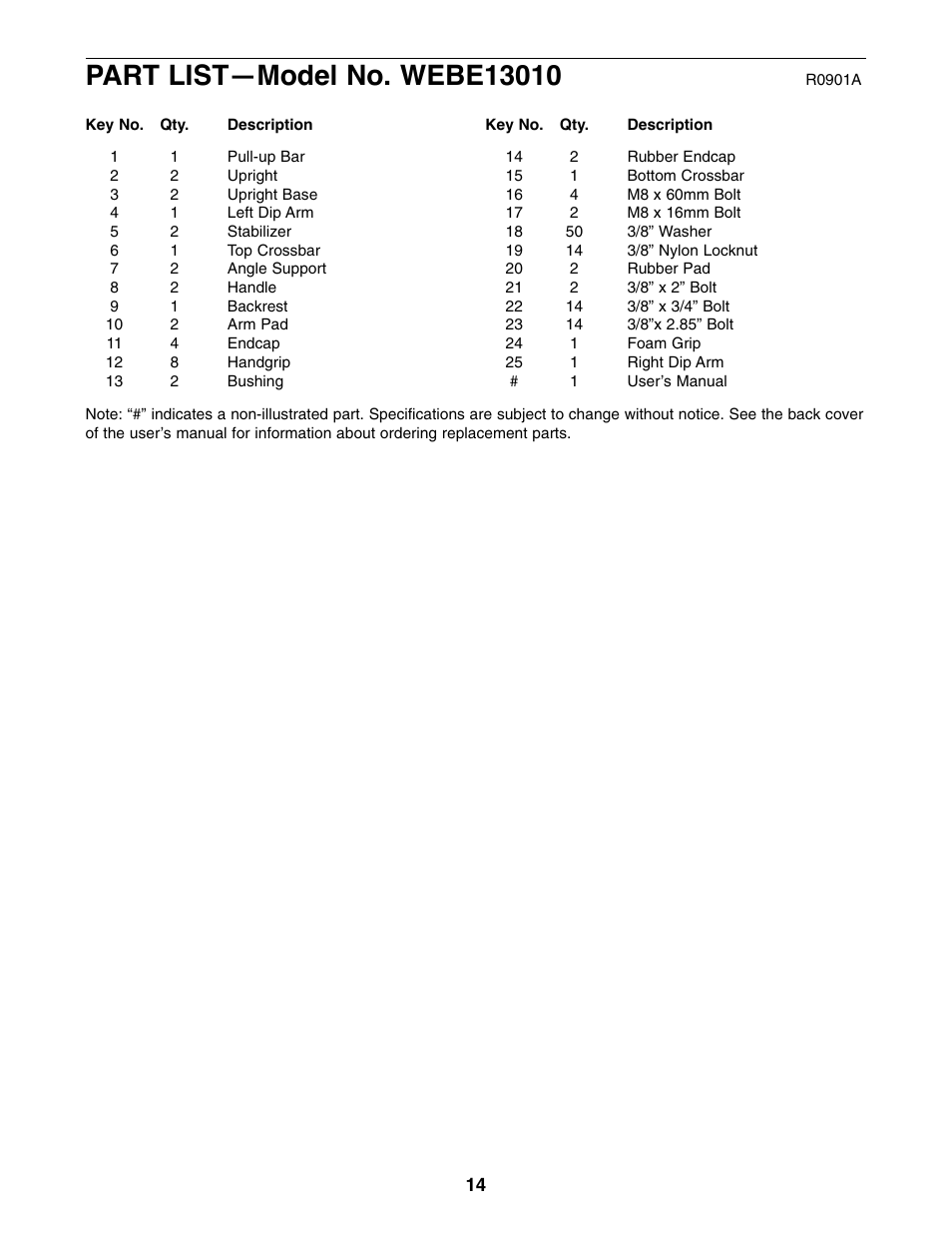 Weider WEBE13010 User Manual | Page 14 / 16