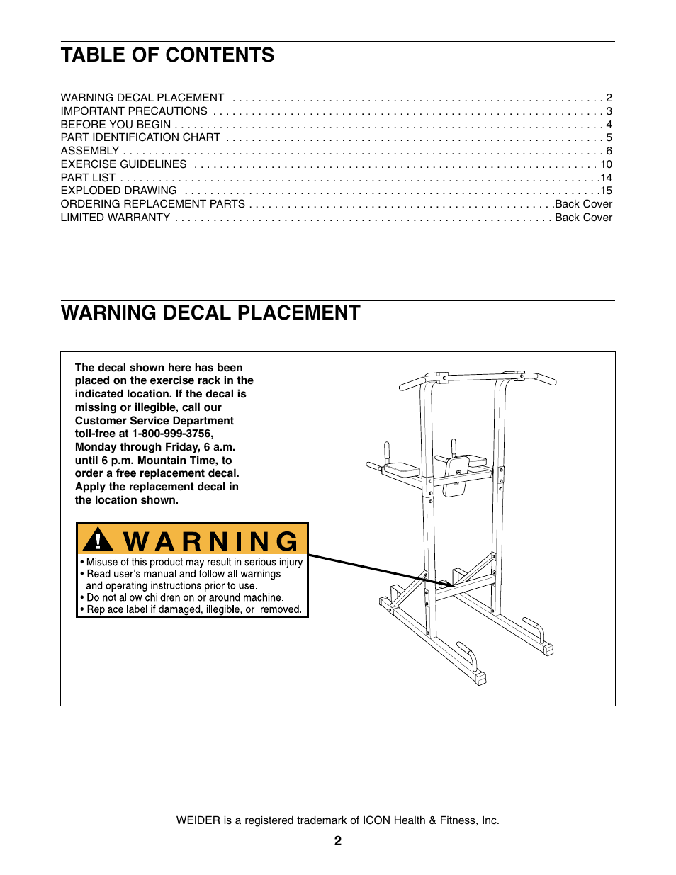 Weider WEBE13010 User Manual | Page 2 / 16