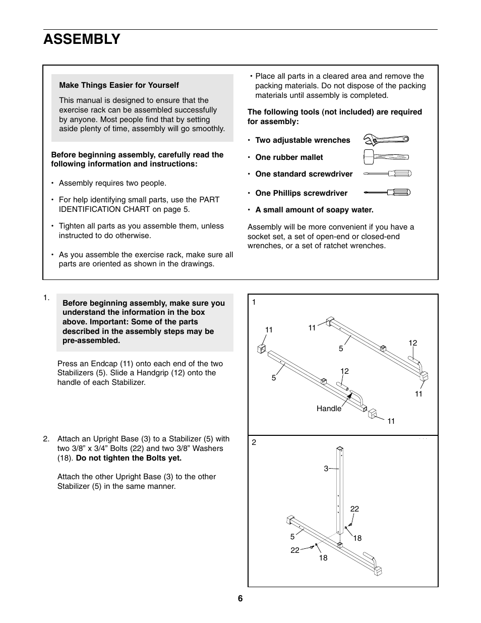 Assembly | Weider WEBE13010 User Manual | Page 6 / 16