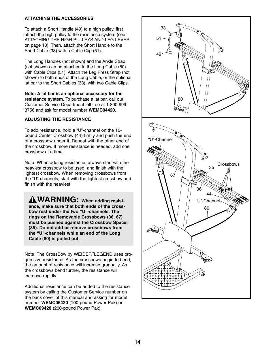 Warning | Weider WESY59930 User Manual | Page 14 / 24