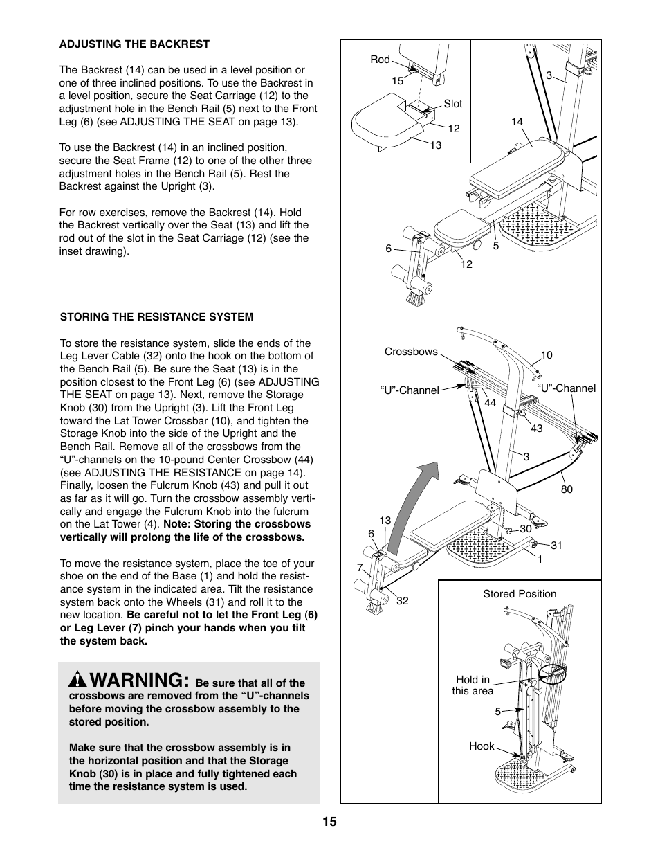 Warning | Weider WESY59930 User Manual | Page 15 / 24