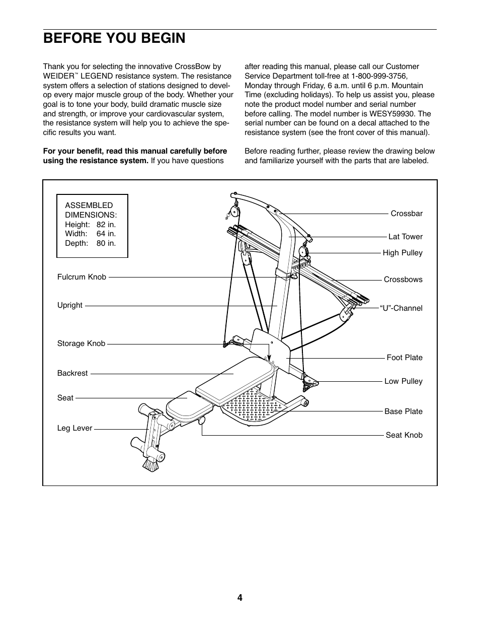 Before you begin | Weider WESY59930 User Manual | Page 4 / 24