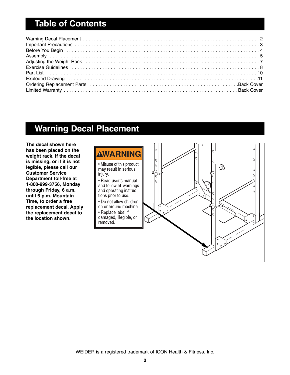 Weider WEBE14100 User Manual | Page 2 / 12
