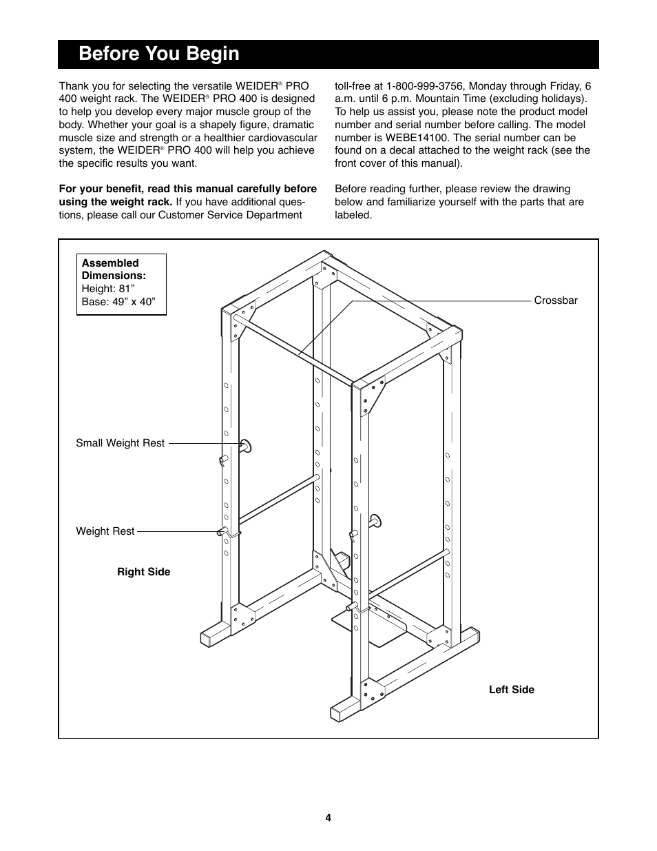 Before you begin | Weider WEBE14100 User Manual | Page 4 / 12