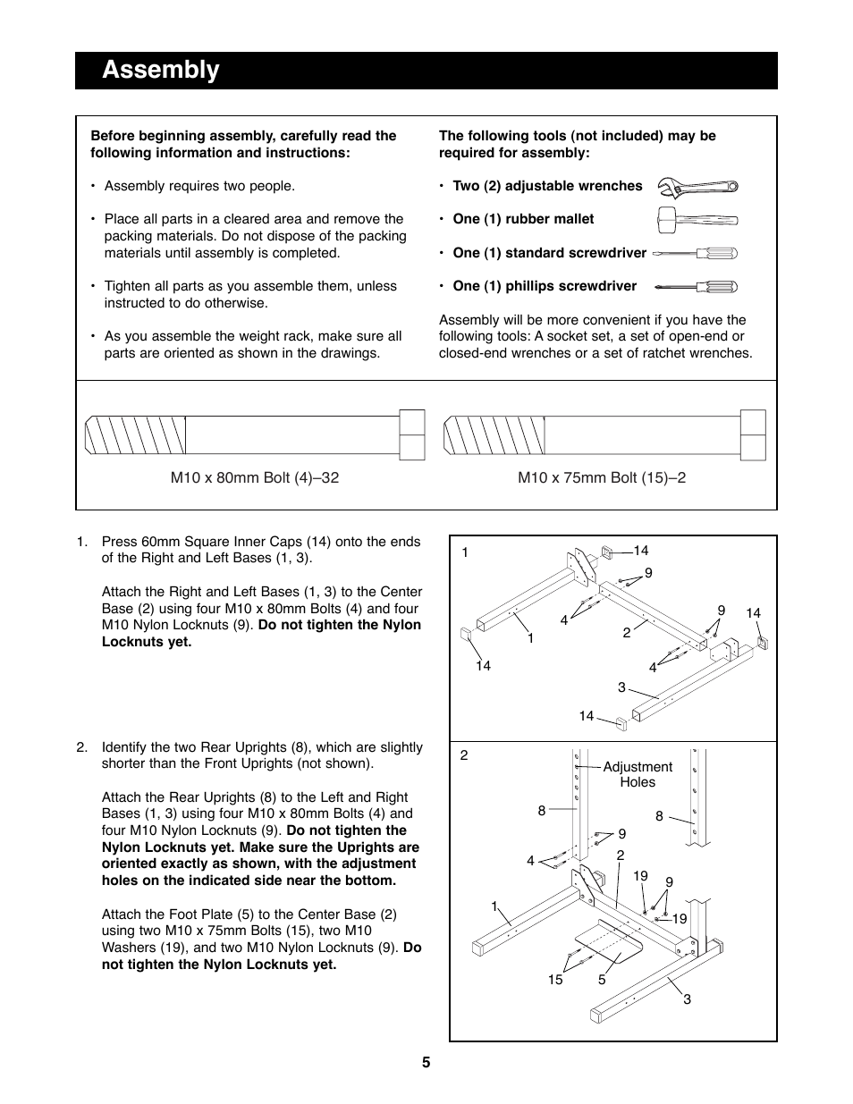 Assembly | Weider WEBE14100 User Manual | Page 5 / 12