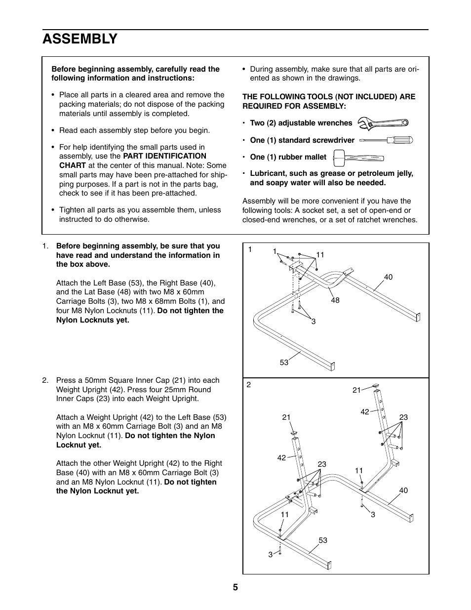 Assembly | Weider 831.150390 User Manual | Page 5 / 22