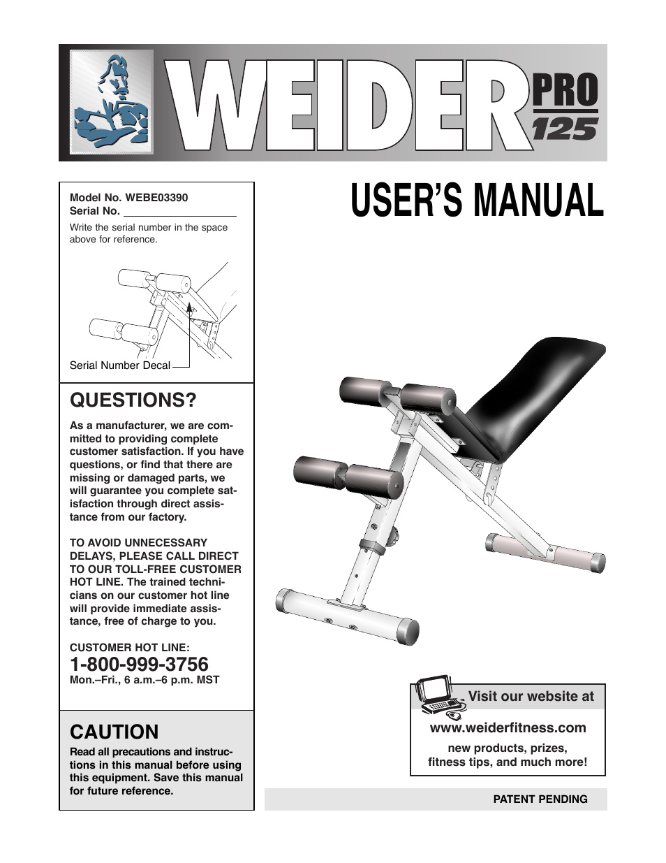 Weider PRO 125 User Manual | 15 pages