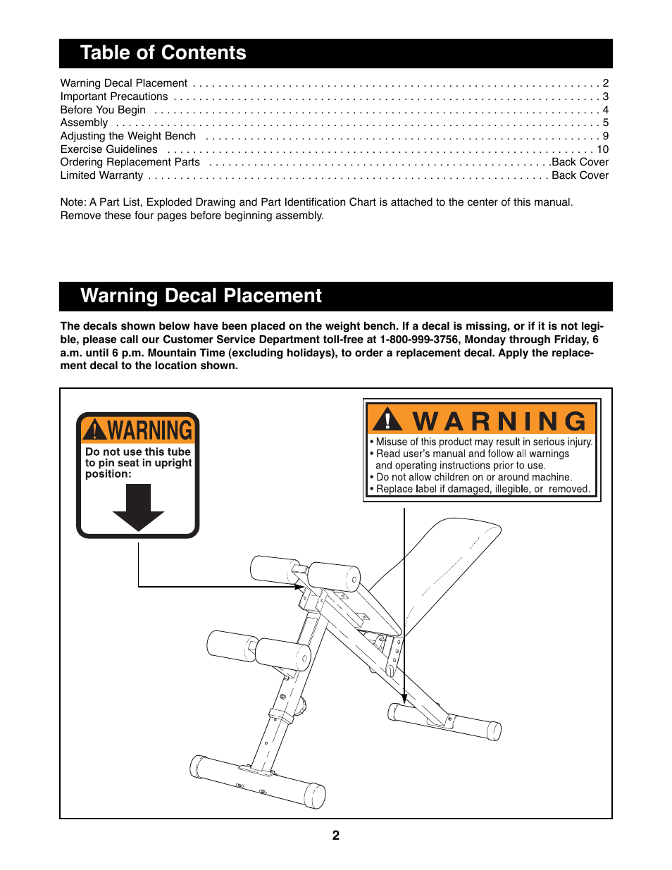 Weider PRO 125 User Manual | Page 2 / 15