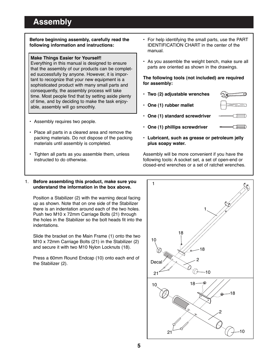 Assembly | Weider PRO 125 User Manual | Page 5 / 15