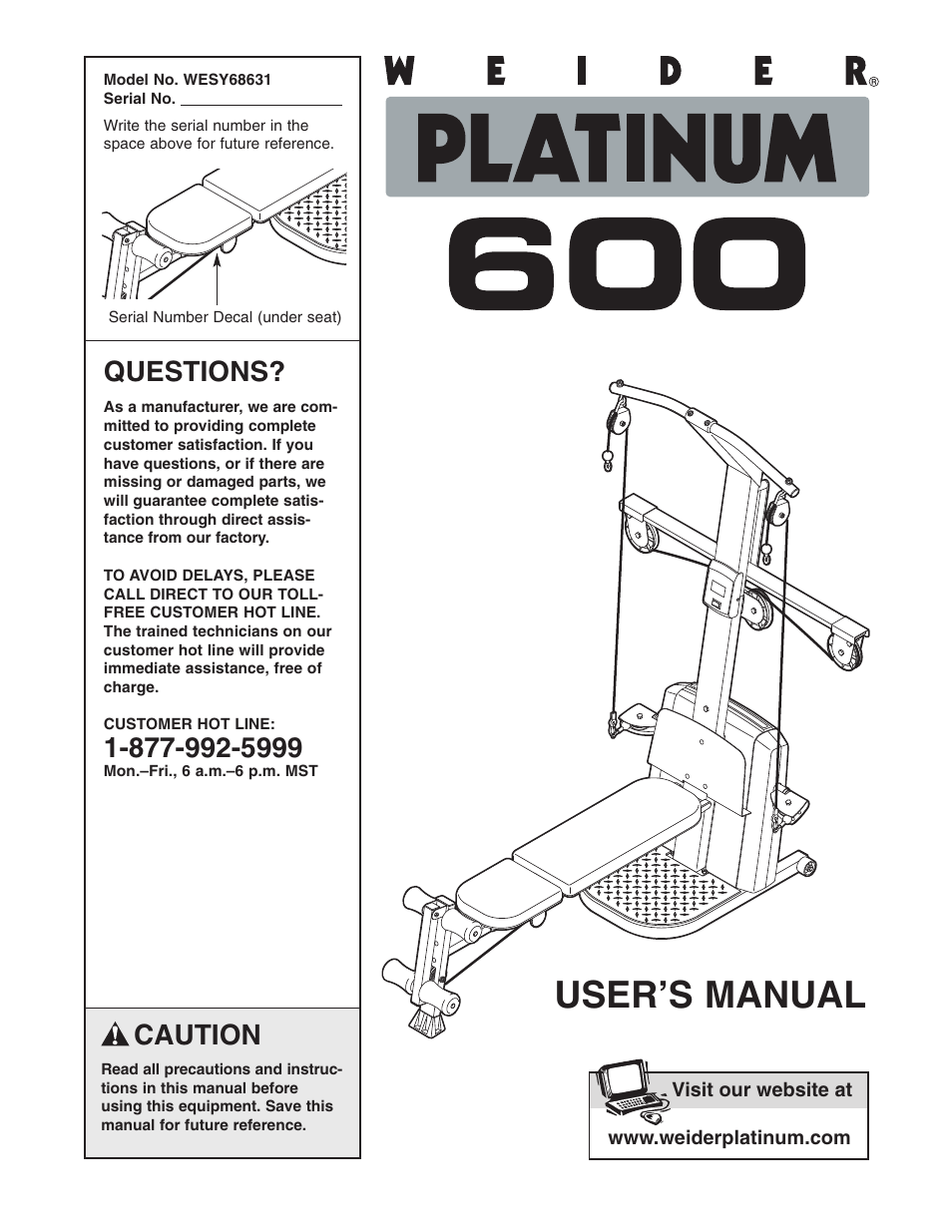 Weider PLATINUM 600 User Manual | 27 pages