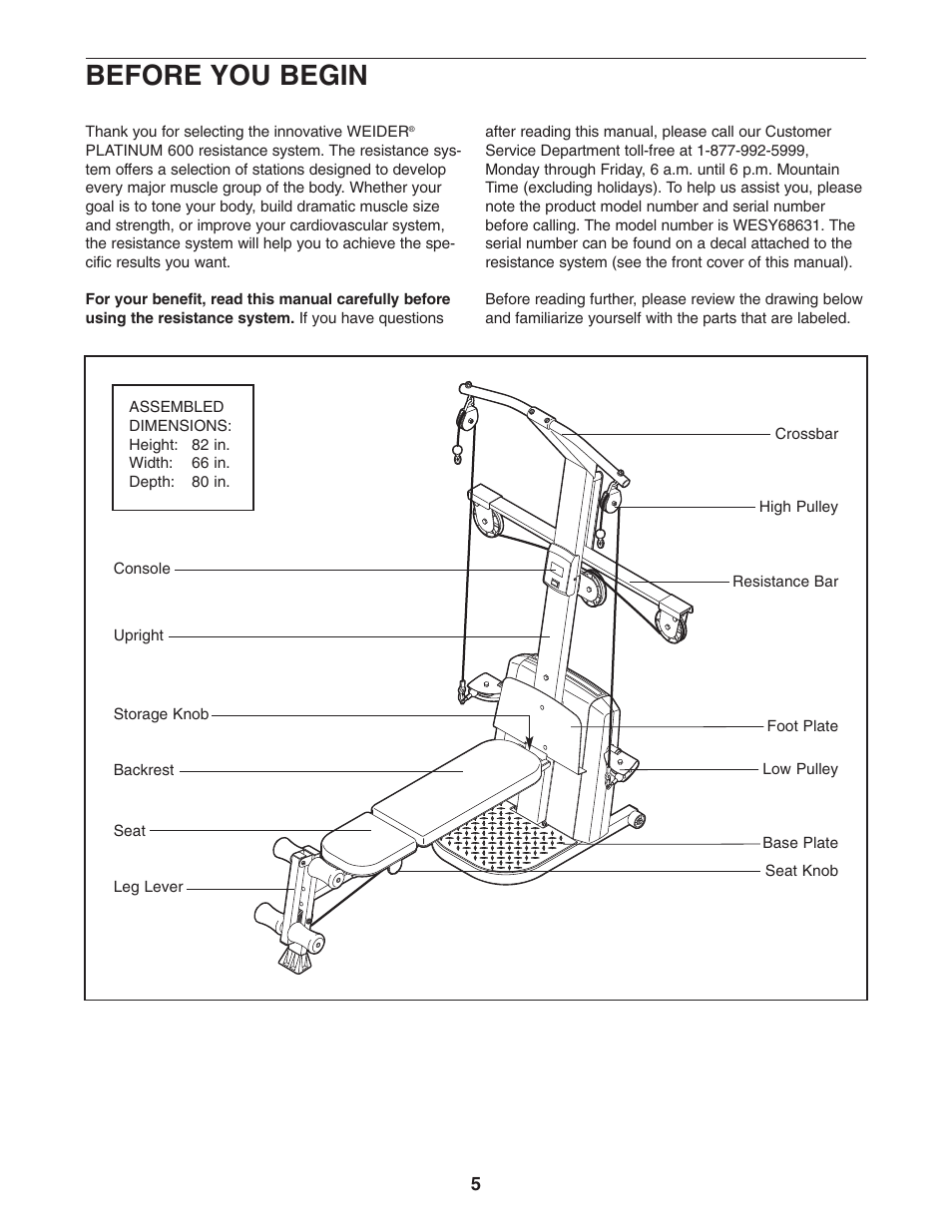Before you begin | Weider PLATINUM 600 User Manual | Page 5 / 27