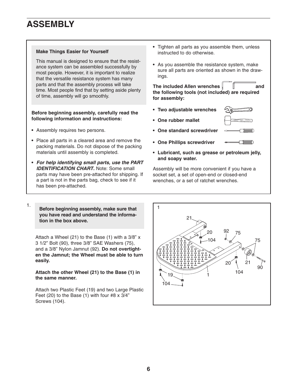 Assembly | Weider PLATINUM 600 User Manual | Page 6 / 27