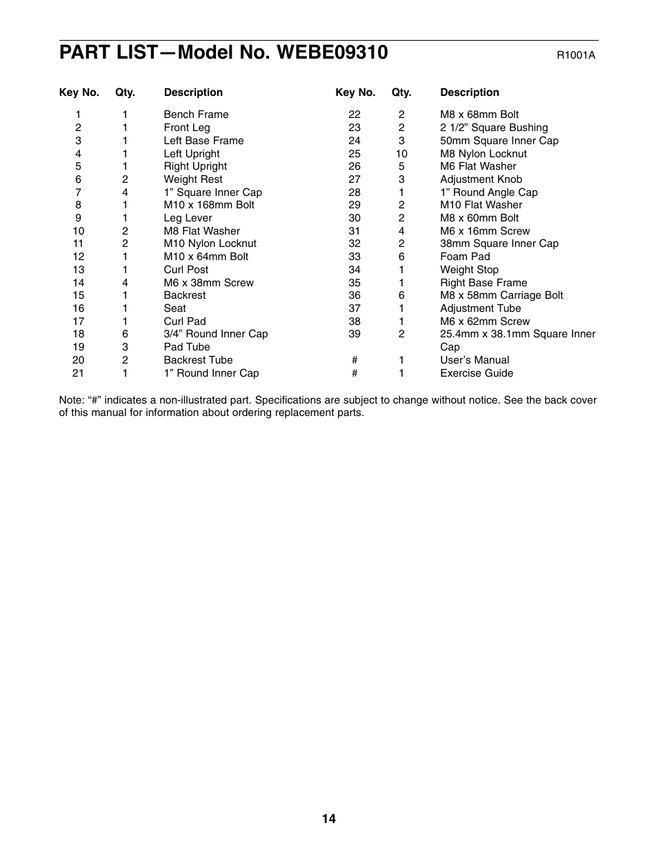 Weider WEBE09310 User Manual | Page 14 / 16