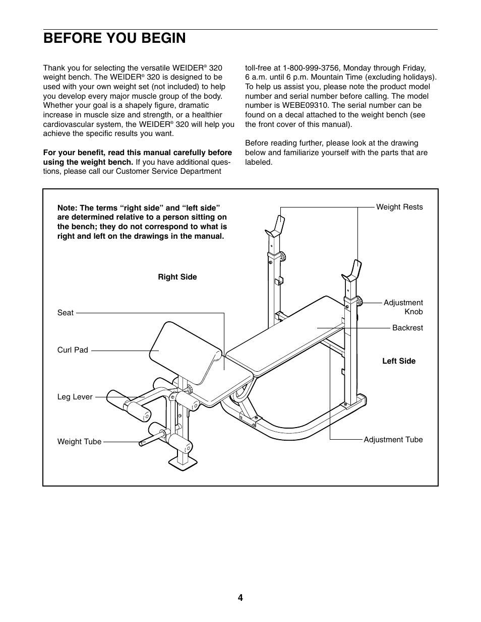 Before you begin | Weider WEBE09310 User Manual | Page 4 / 16