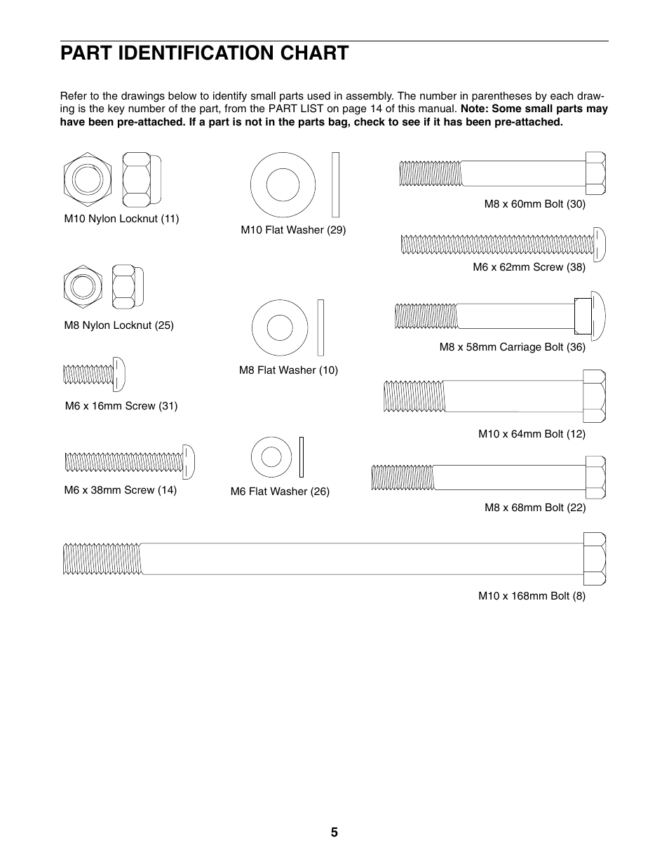 Part identification chart | Weider WEBE09310 User Manual | Page 5 / 16