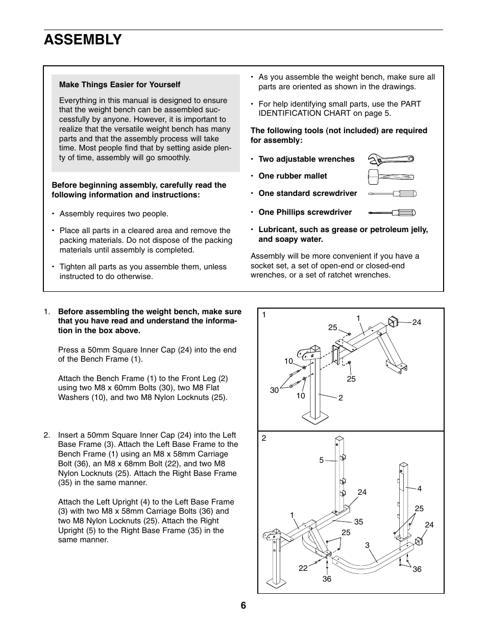 Assembly | Weider WEBE09310 User Manual | Page 6 / 16