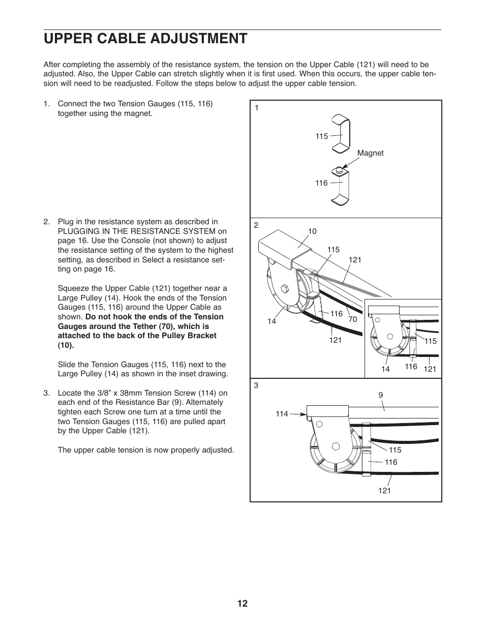 Upper cable adjustment | Weider XP 800 WESY75742 User Manual | Page 12 / 27