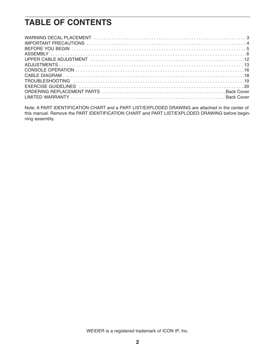 Weider XP 800 WESY75742 User Manual | Page 2 / 27