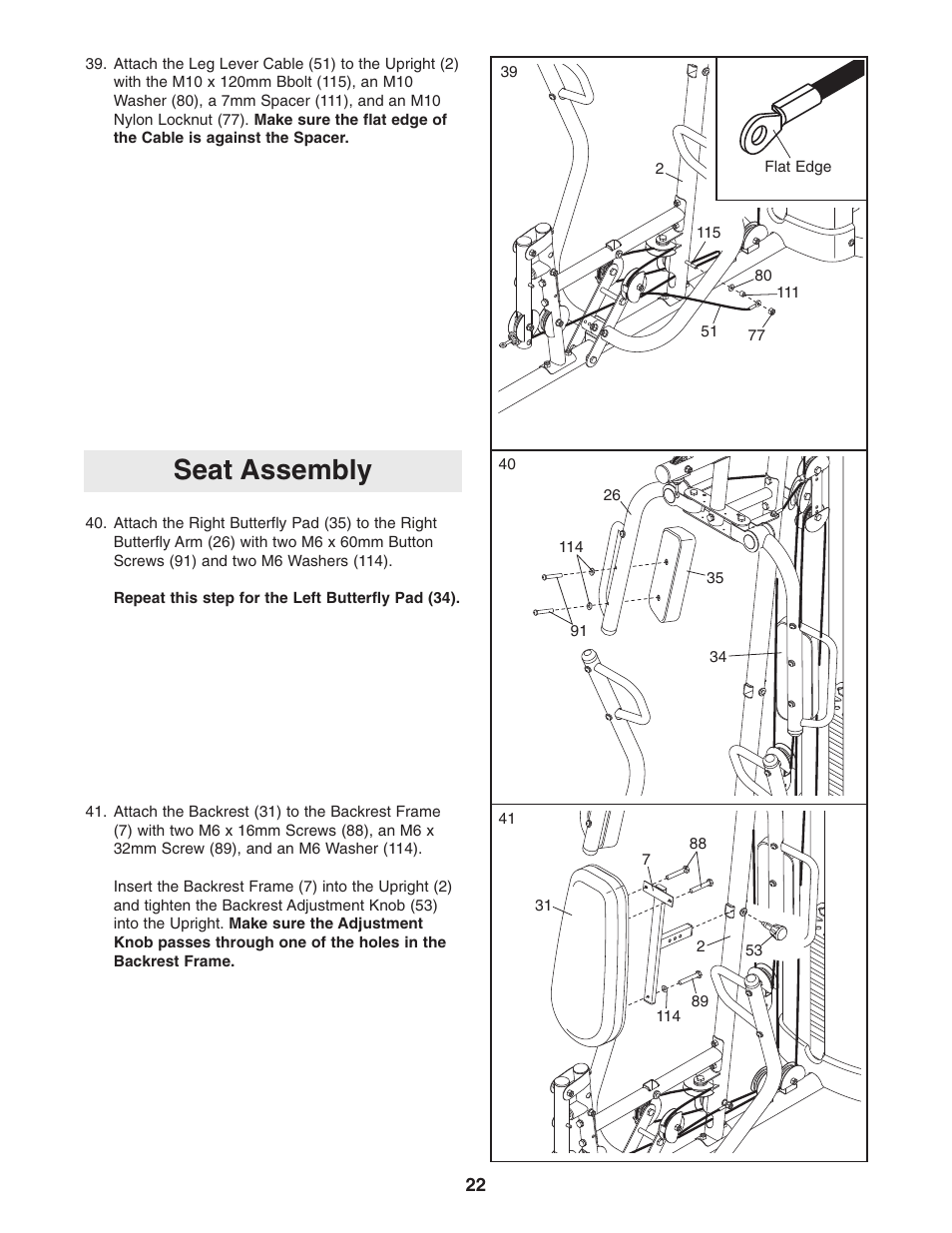 Seat assembly | Weider 831.14622.0 User Manual | Page 22 / 36