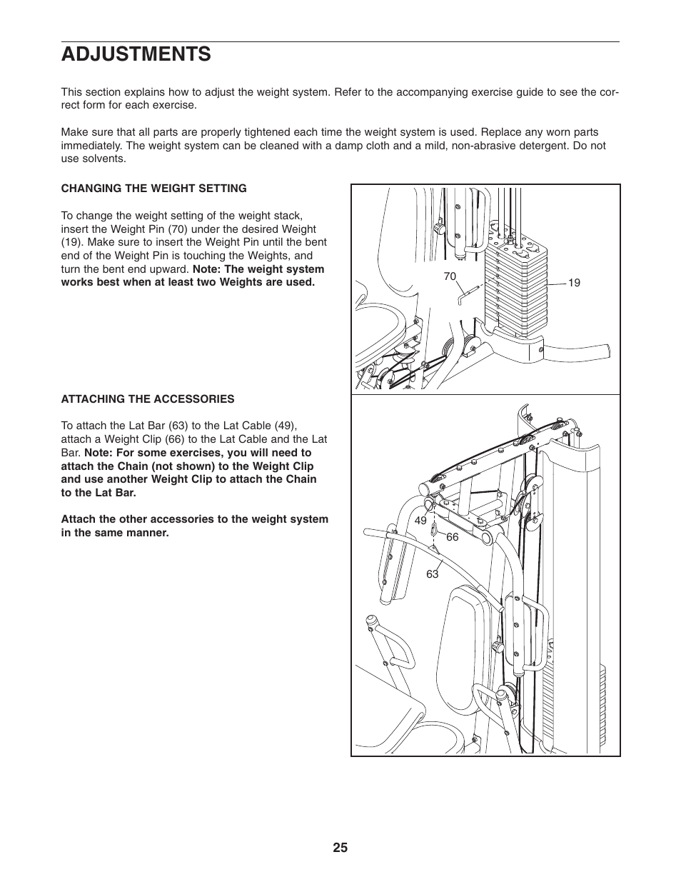 Adjustments | Weider 831.14622.0 User Manual | Page 25 / 36