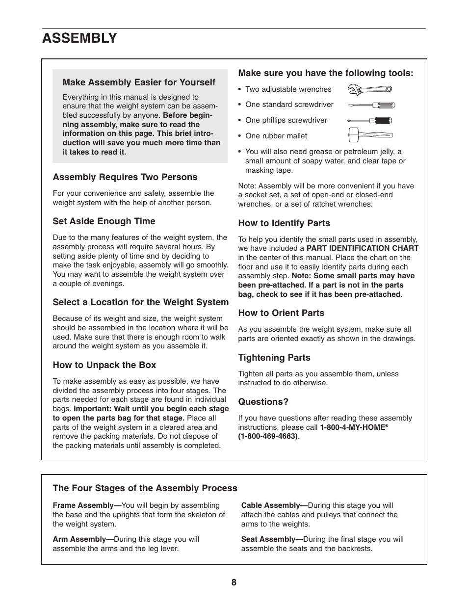 Assembly | Weider 831.14622.0 User Manual | Page 8 / 36