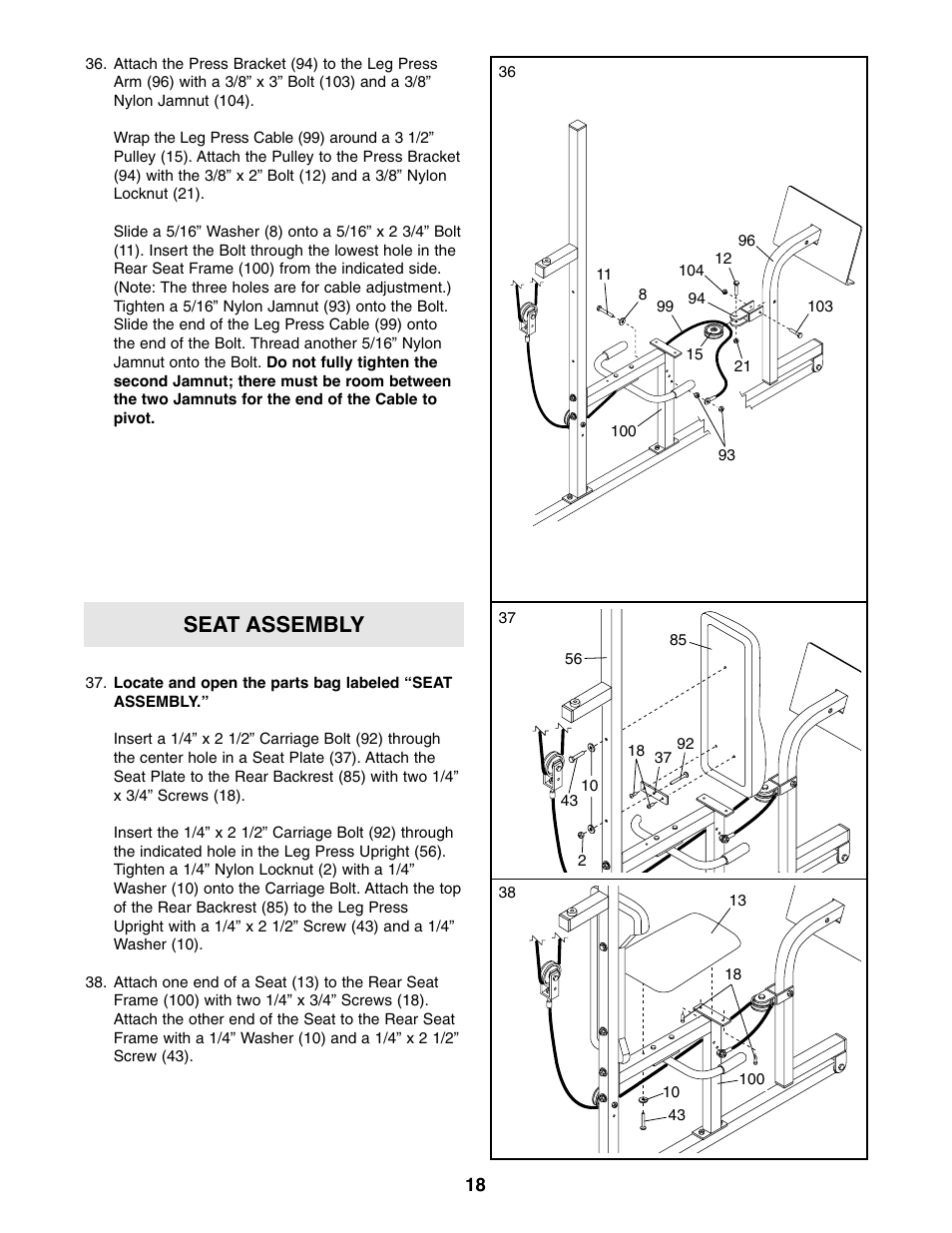 Seat assembly | Weider WESY96310 User Manual | Page 18 / 32