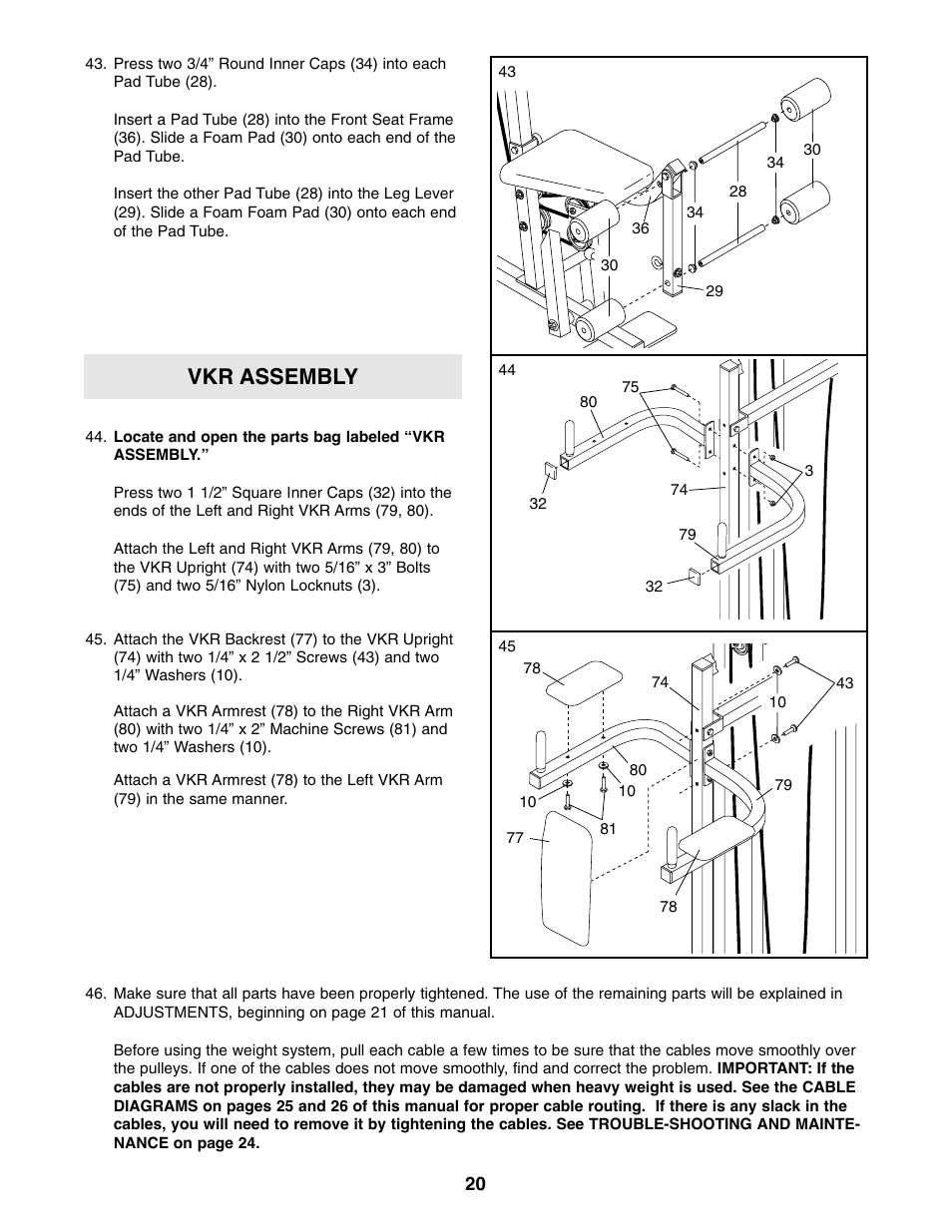 Vkr assembly | Weider WESY96310 User Manual | Page 20 / 32