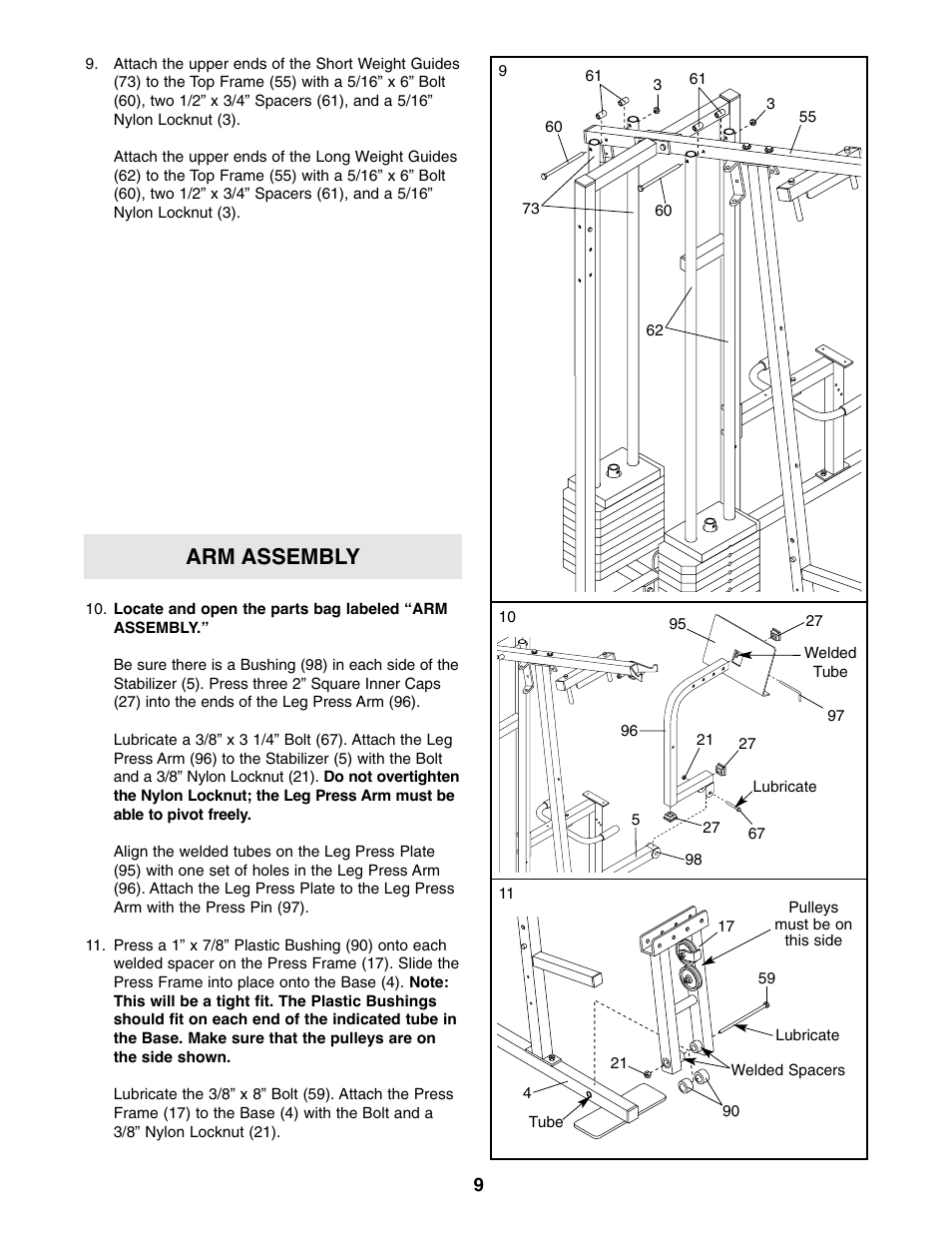 Arm assembly | Weider WESY96310 User Manual | Page 9 / 32