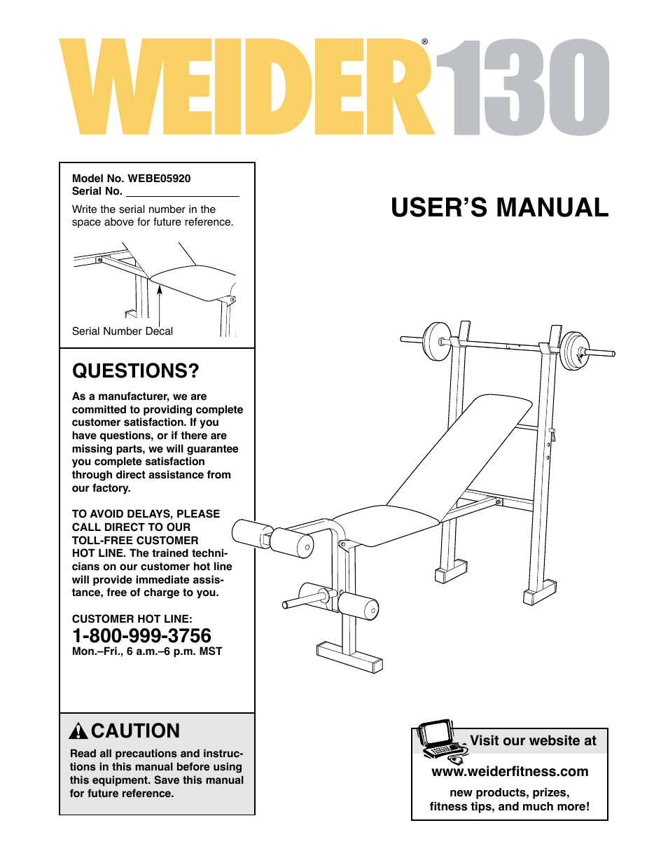 Weider WEBE05920 User Manual | 16 pages