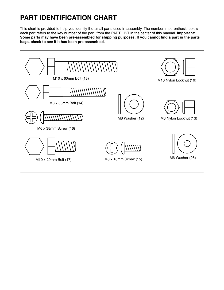 Part identification chart | Weider WEBE05920 User Manual | Page 14 / 16