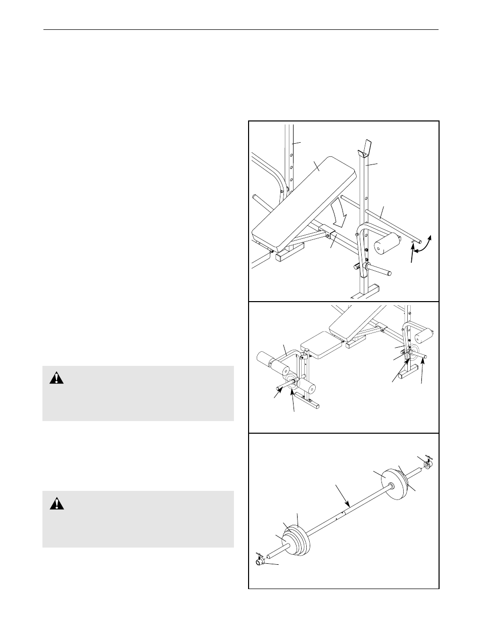 Warning, Adjustments | Weider 831.150340 User Manual | Page 9 / 15