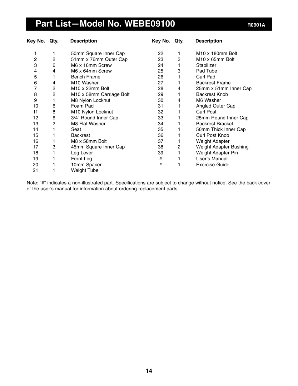 Weider WEBE09100 User Manual | Page 14 / 16