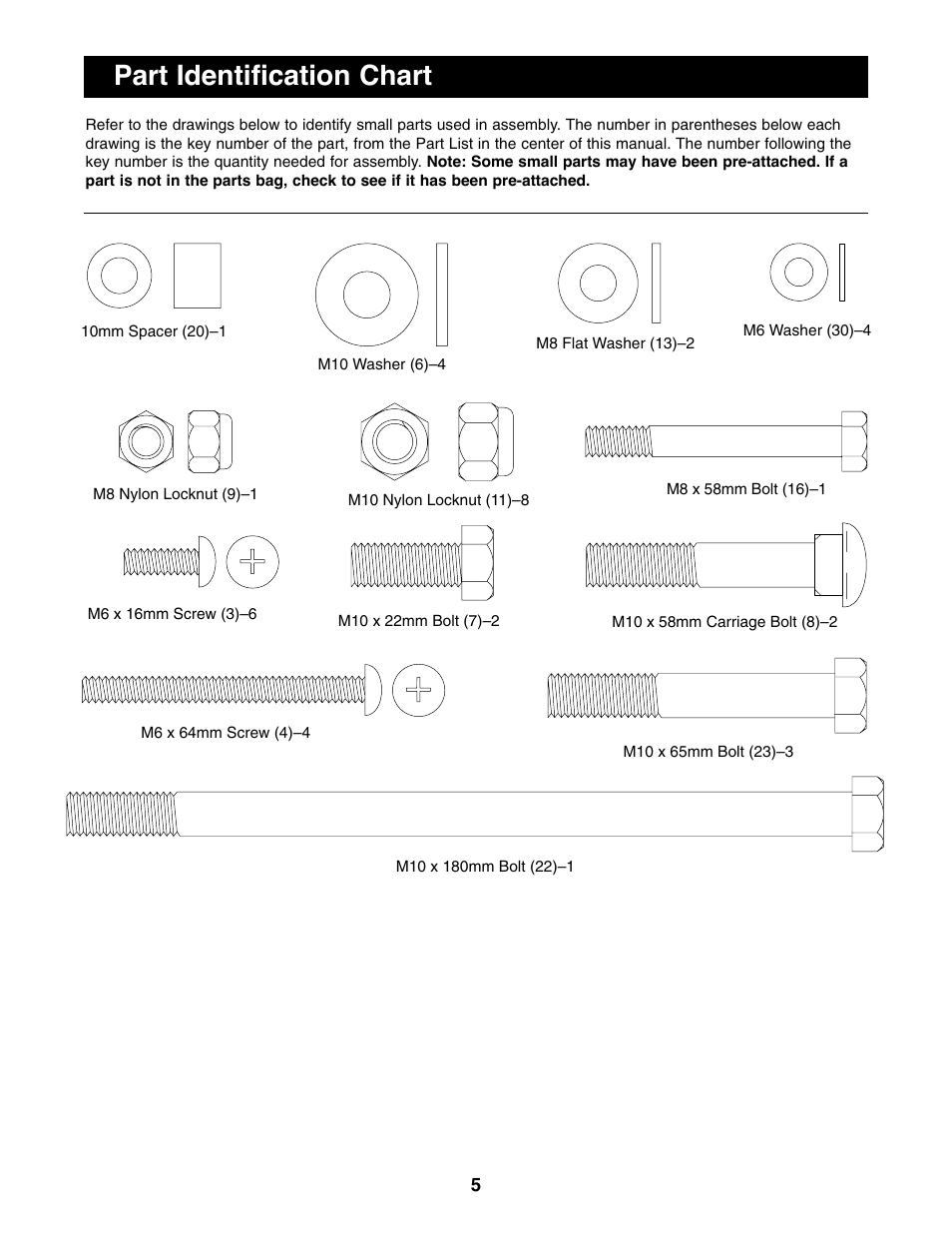 Part identification chart | Weider WEBE09100 User Manual | Page 5 / 16
