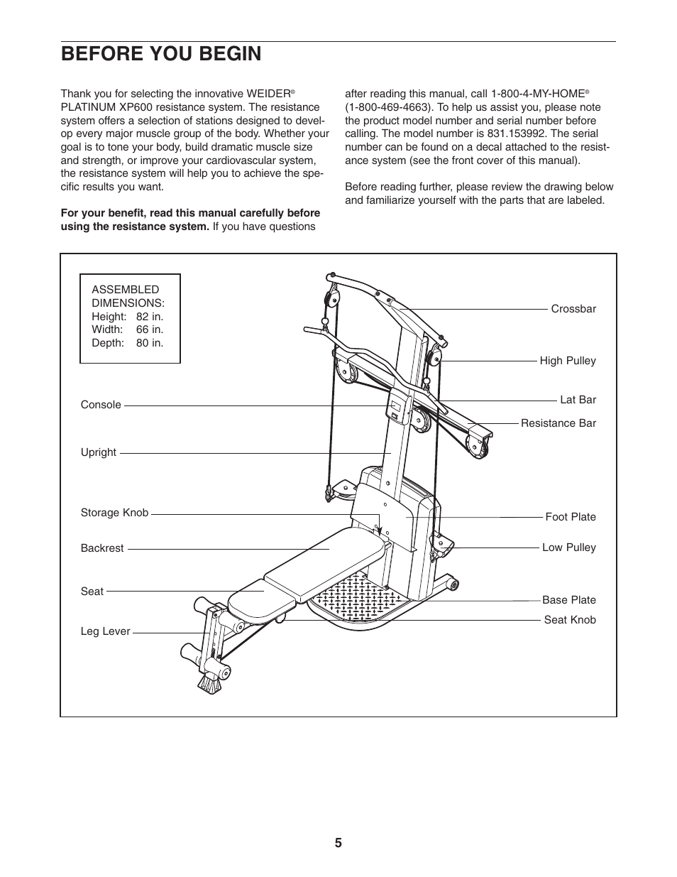 Before you begin | Weider 831.153992 User Manual | Page 5 / 27