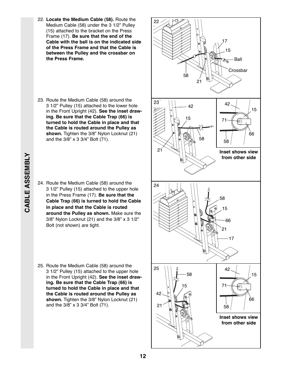 Cable assembl y | Weider XR20 User Manual | Page 12 / 27
